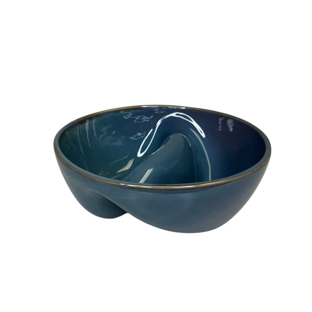 Uncommon Goods Perfect Bite Divided Bowl Peter‎ Both Blue Two Section Ceramic